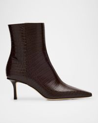 Camile Croc-Embossed Leather Ankle Boots