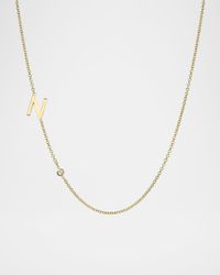 14k Gold Asymmetrical Initial and Bezel Diamond Necklace