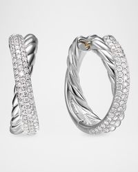 Crossover Hoop Earrings in Silver, 6.6mm, 0.9"L