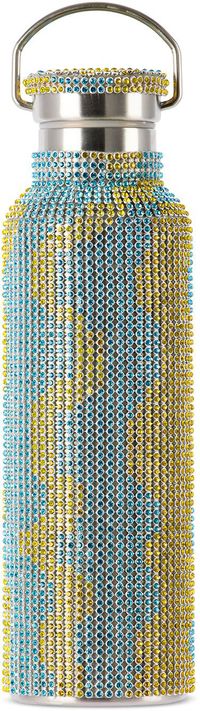 Collina Strada Blue & Yellow Checker Rhinestone Water Bottle