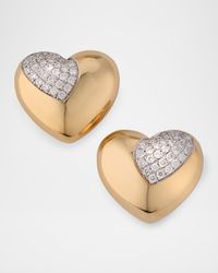 14K Yellow Bold Gold Heart Diamond Stud Earrings