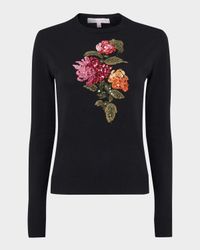 Floral Embroidered Silk-Cotton Crewneck Sweater