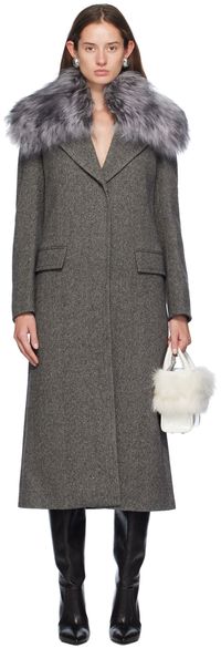 Blumarine Blouson gris en laine à garniture en peau retournée