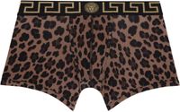 Versace Underwear Brown Leopard Greca Border Long Boxer Briefs