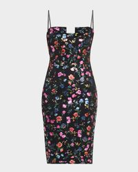 Lena Strapless Floral-Print Midi Sheath Dress