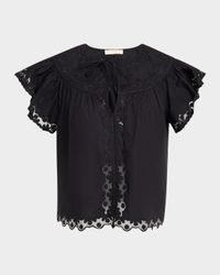 Effie Embroidered Flutter-Sleeve Top