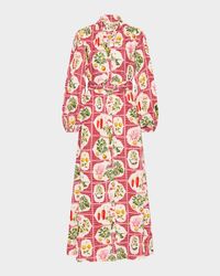 Noddy Belted Tile-Print Linen Maxi Shirtdress