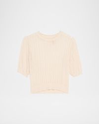 Gemma Puff-Sleeve Pointelle Knit Top