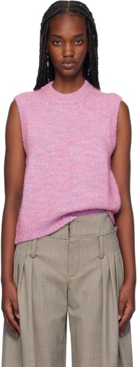 GANNI Gilet rose en tricot