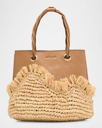 Jojo Raffia & Leather Top-Handle Bag