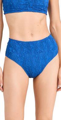 Sea Slone Solid Smocked High Waisted Bikini Bottoms Blue S