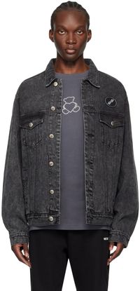 We11done Blouson surdimensionné noir en denim