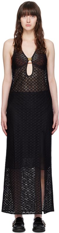 GANNI Robe longue noire à ferrure à logo