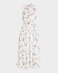 Floral-Print Poplin Sleeveless Midi Shirtdress With Belt