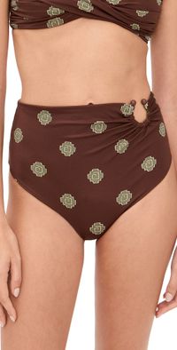 Johanna Ortiz Mocca Taita Bikini Bottoms Dark Chocolate/Light Green XS