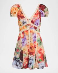 Rose Deep V Lace Detail Mini Dress