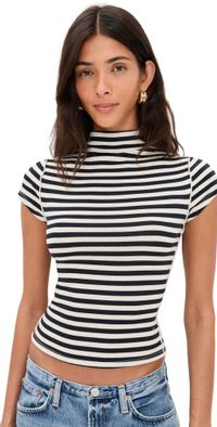 Free People Lola Stripe Tee B & W Stripe XS