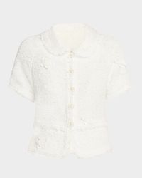 Floral-Applique Short-Sleeve Boucle Jacket