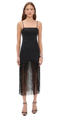 Fleur du Mal Satin Fringe Maxi Dress Vanilla L