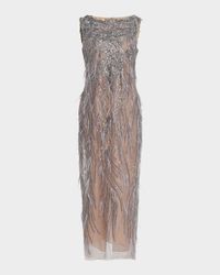Beaded Ostrich-Feather Embroidered Cocktail Dress