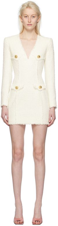 Balmain White V-Neck Minidress