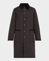 Corduroy-Collar Quilted Long Jacket