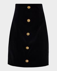 Button-Front Velvet Mini Skirt