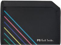 PS by Paul Smith Black Leather 'Sports Stripe' Credit Card Holder