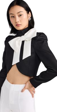 alice + olivia Addison Bow Collar Cropped Jacket Black/Off White M