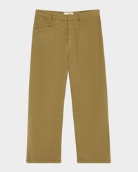 Shon Olive Green Barrel-Leg Ankle Pants