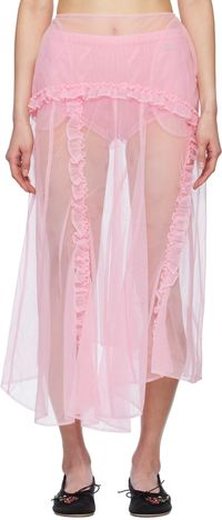 Simone Rocha Pink Sheer Ruffle Frill Multi Seam Midi Skirt