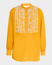 Crystal Ruffle Bib Cotton Muslin Top