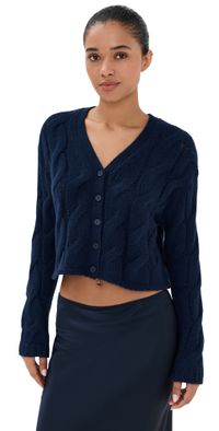 Sablyn Jolie Cropped Cashmere Cable Cardigan Midnight Navy M