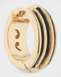 18K Yellow Gold Plated Silver Earring with Black Enamel, Single