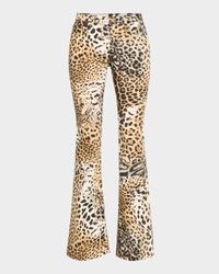 Mid-Rise Jaguar-Print Flare Jeans