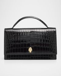 Skull Croc-Embossed Leather Shoulder Bag
