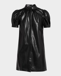 Jem Vegan Leather Puff-Sleeve Shirtdress