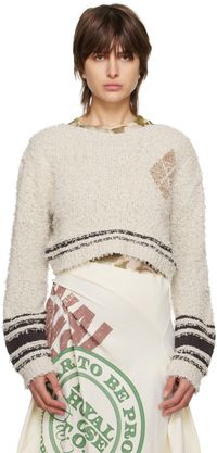 OPEN YY Beige Argyle Cropped Sweater