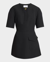 Short-Sleeve Patch-Pocket Mini Cocoon Dress