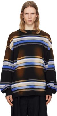 Juun.J Brown & Blue Washed Multi Stripe Long Sleeve T-shirt