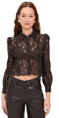 L'AGENCE Anita Lace Button Up Dark Brown S