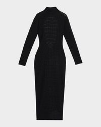 Croco-Jacquard Backless Long-Sleeve Midi Dress