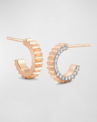 Clive Rose Gold Fluted Huggie Earrings with White Rhodium Diamond Edges