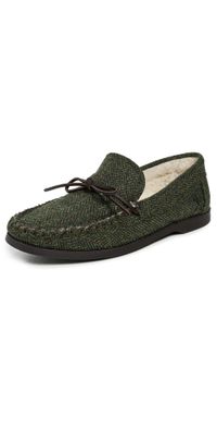Manebi Fleece Lined Moccasin Slippers Military Green 43