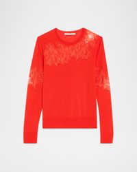 Lace-Inset Merino Wool Sweater