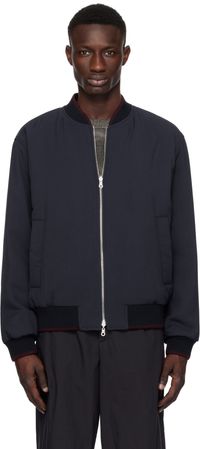 Dries Van Noten Navy Jacquard Reversible Bomber Jacket