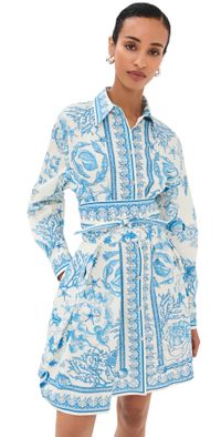 Versace Underwater Barocco Cotton Poplin Dress Eggshell/Bright DV Blue 44