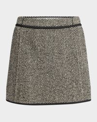Raw-Edge Trim Herringbone Mini Skirt