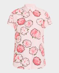 Carnation Striped Cap-Sleeve Kimono Blouse