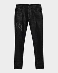 Men's Staggered Logo Waxed Skinny Jeans